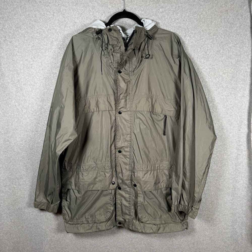 Vintage Orvis Fly Fishing Rain Jacket Mens M Green Hooded Nylon Wading Shell